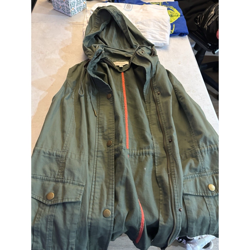 41 Hawthorne Vest Womens Size Large Zip Snap Hood Military Style Pockets Green